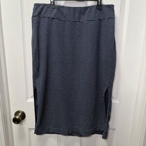 Toad&Co Samba Paseo Midi Skirt, Medium, Blue Striped, Pull-On